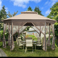10'x 12' Octagonal Patio Gazebo-Brown-0