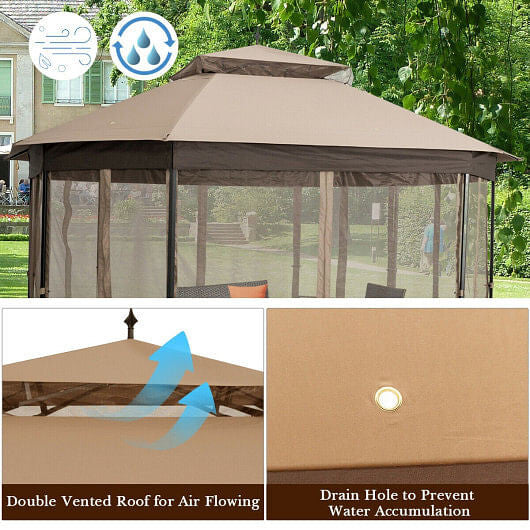 10'x 12' Octagonal Patio Gazebo-Brown-1