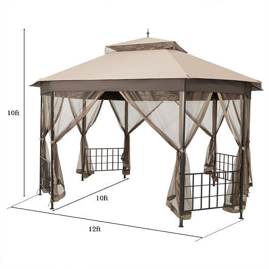 10'x 12' Octagonal Patio Gazebo-Brown-2