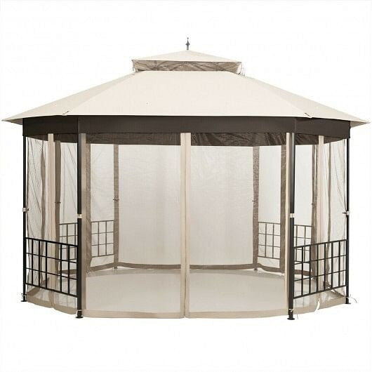 10'x 12' Octagonal Patio Gazebo-Brown-4