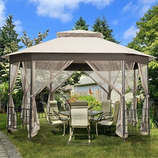 10'x 12' Octagonal Patio Gazebo-Brown-5