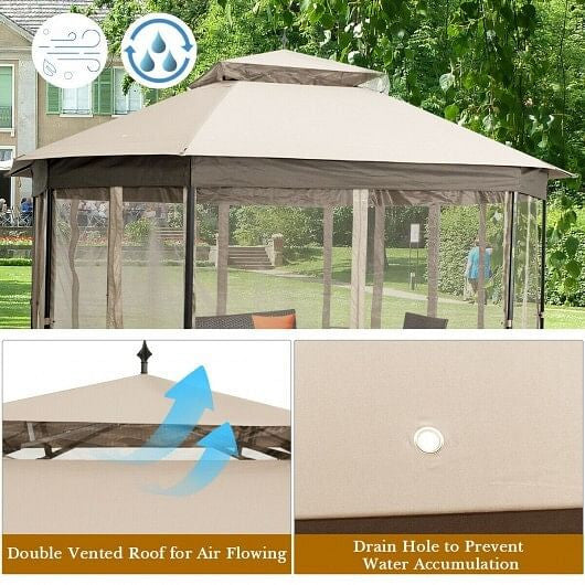 10'x 12' Octagonal Patio Gazebo-Brown-6