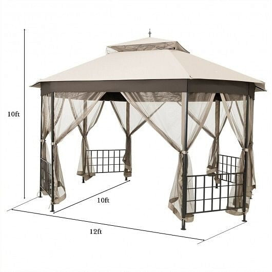 10'x 12' Octagonal Patio Gazebo-Brown-7