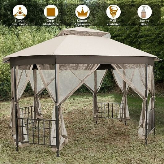 10'x 12' Octagonal Patio Gazebo-Brown-8