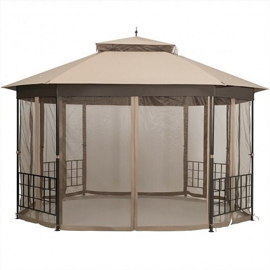 10'x 12' Octagonal Patio Gazebo-Brown-9